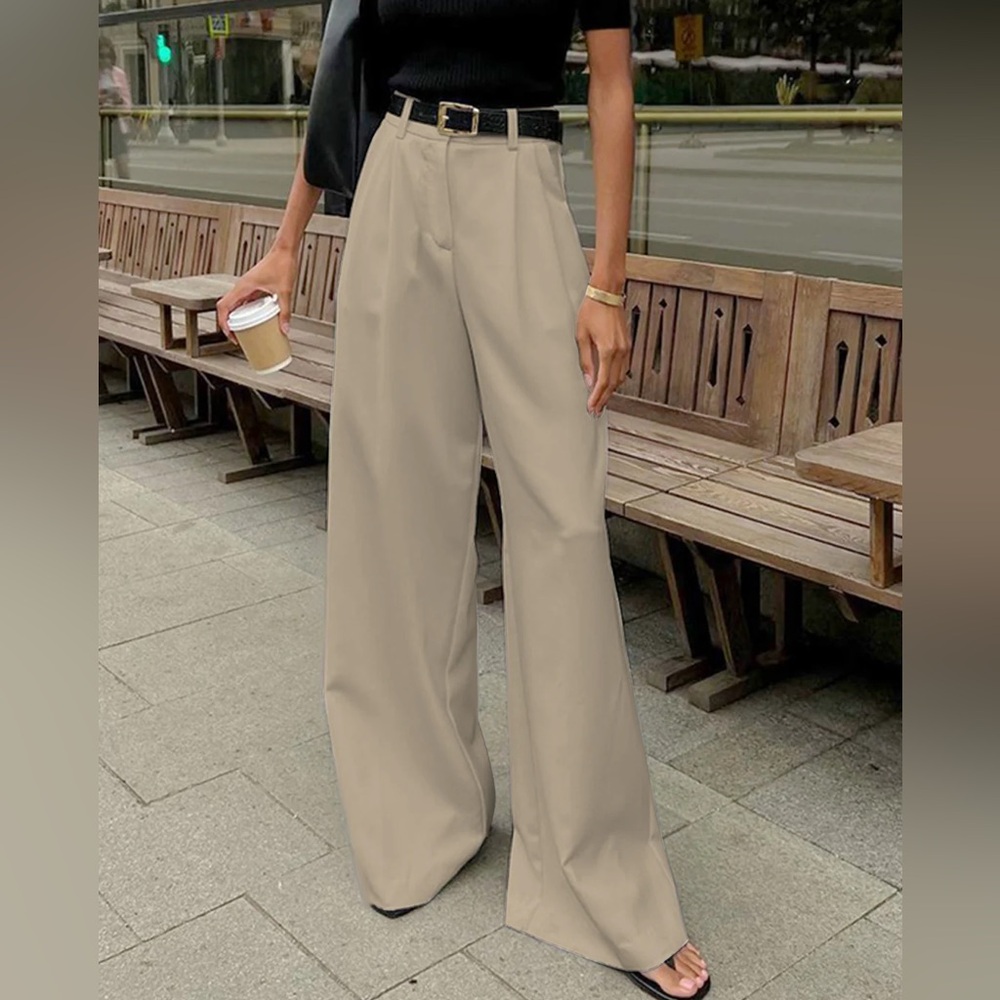 158 Solid Wide Leg Pants Without Belt